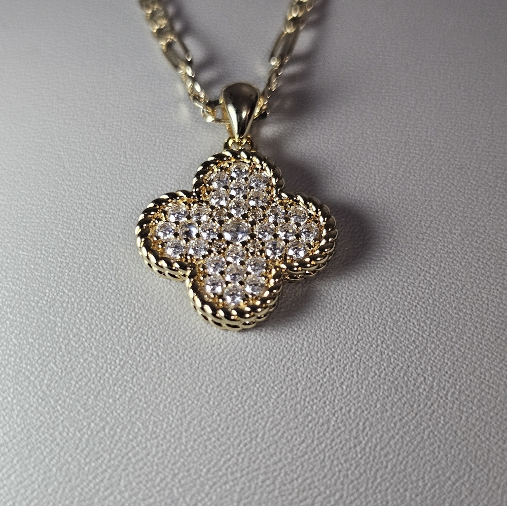 Gold and Silver  Tone Floral Pendant Necklace
